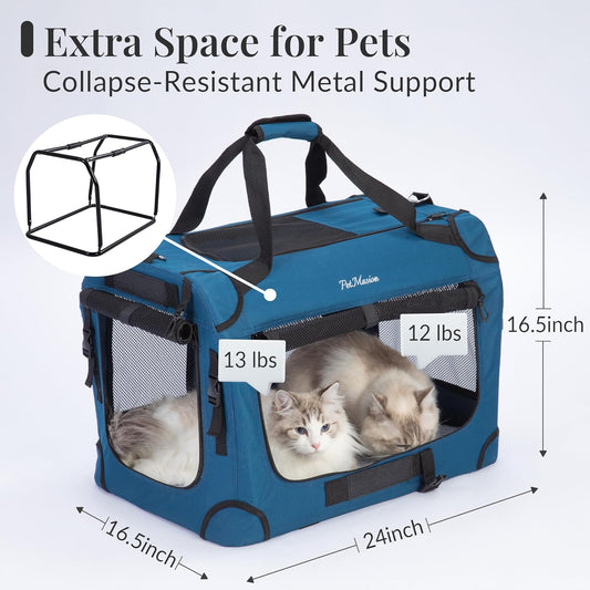 PetMasion Extra Large Cat Carrier for 2 Cats, Collapsible Soft Sided Pet XL Crate for Large Mudium Big Cat 20lbs+, Car Travel Portable Bag for Long Trips Ride 24"x16.5"x16.5" - PuriLite