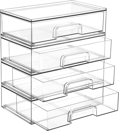 Vtopmart 3 Pack Stackable Clear Plastic Drawer Organizer, Makeup Organizers and Storage for Eyeshadow Palettes, Cosmetics, Beauty Supplies, Ideal for Vanity, Desk, Office, Bathroom Organization