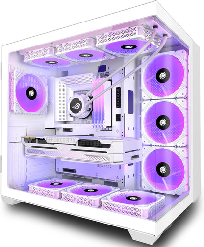 KEDIERS ATX PC Case,6 PWM ARGB Fans Pre-Installed,360MM RAD Support,Gaming 270° Full View Tempered Glass Mid Tower Pure White ATX Computer Case,C690