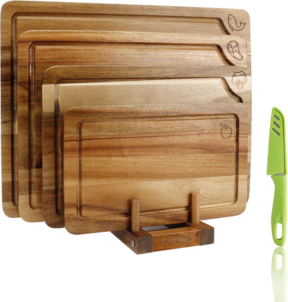 Bamboo Cutting Board for Kitchen, Bamboo Cutting Board Set of 3 with Juice Groove, Double-Sided Chopping Board Serving Board with Hanging Hole for Meat, Vegetables and Cheese