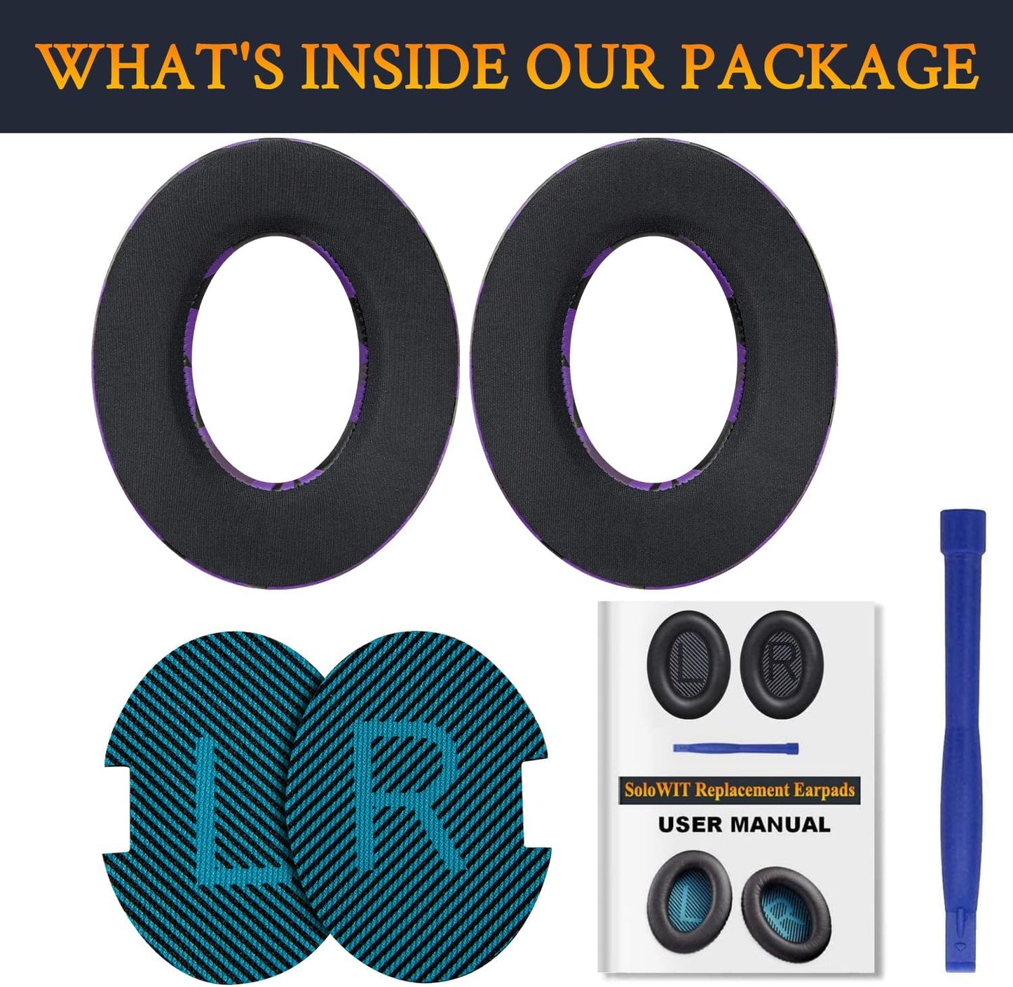 SoloWIT Earpads Cushions for Bose Headphones, Replacement Ear Pads for Bose QuietComfort 15 QC15 QC25 QC2 QC35/Ae2 Ae2i Ae2w/SoundTrue & SoundLink Around-Ear Series - QC25 PL Black&Blue