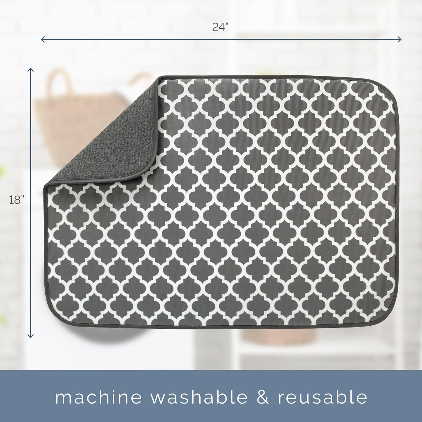S&T INC. Absorbent, Reversible XL Microfiber Dish Drying Mat for Kitchen, 18 Inch x 24 Inch, Pewter Gray Trellis