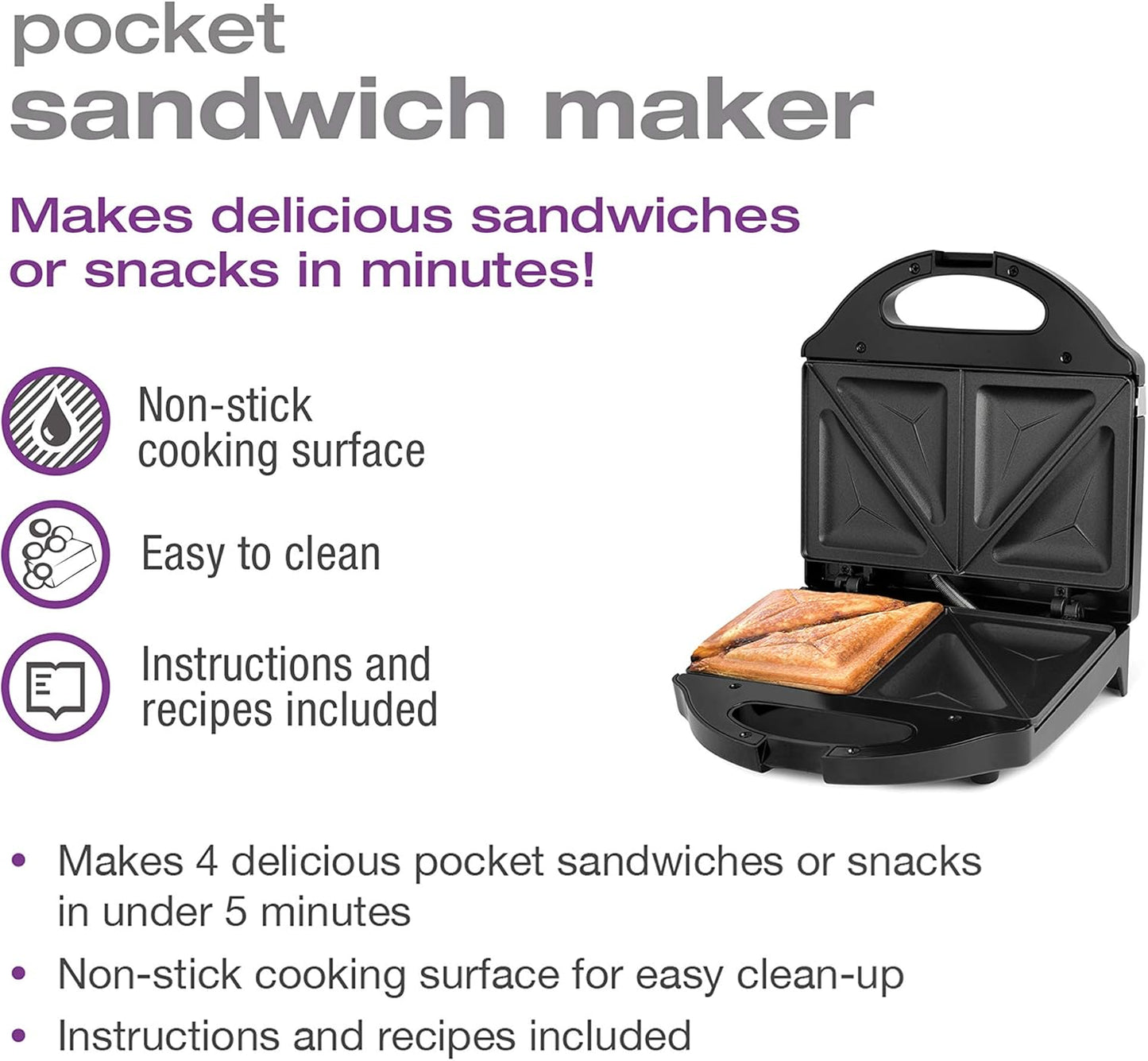 Salton Belgian Waffle Maker | Non-Stick Surface | 2 Waffles in Under 3 Minutes | Compact Upright Storage | Cool-Touch Handles | Recipe Book Included | Perfect for Breakfast & More | Black | WM1075BK