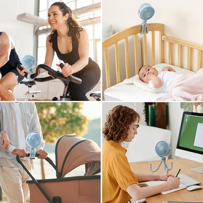 Momcozy Portable Stroller Fan, 27H Ultra-long Battery Life, Detachable 4 Speed 360°Rotate, LED Night Light with 2 Modes, USB Rechargeable and Handheld Cooling Fan for Travel, Car Seat