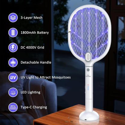 PALONE Bug Zapper Racket ,Fly Swatter with Light, Detachable Dual Modes Fly Zapper for Indoor Outdoor (1 Pack)