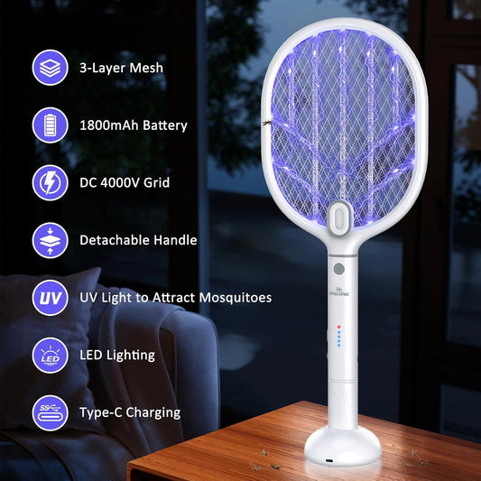 PALONE Bug Zapper Racket ,Fly Swatter with Light, Detachable Dual Modes Fly Zapper for Indoor Outdoor (1 Pack) - PuriLite