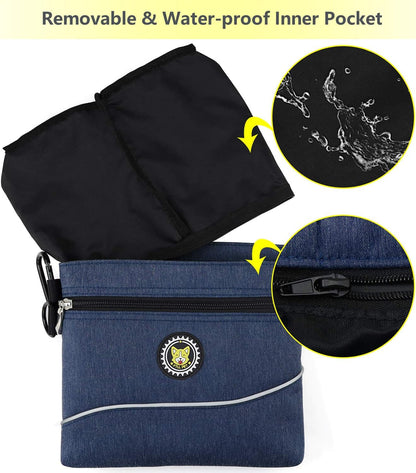 Dog Treat Pouch Bag with Magnetic Closure, 2 Zip Pockets, Dog Food Bag with Removable Inner Pocket, Padded Shoulder Strap, Perfect Food Bag for Agility Training - Including Carabiner