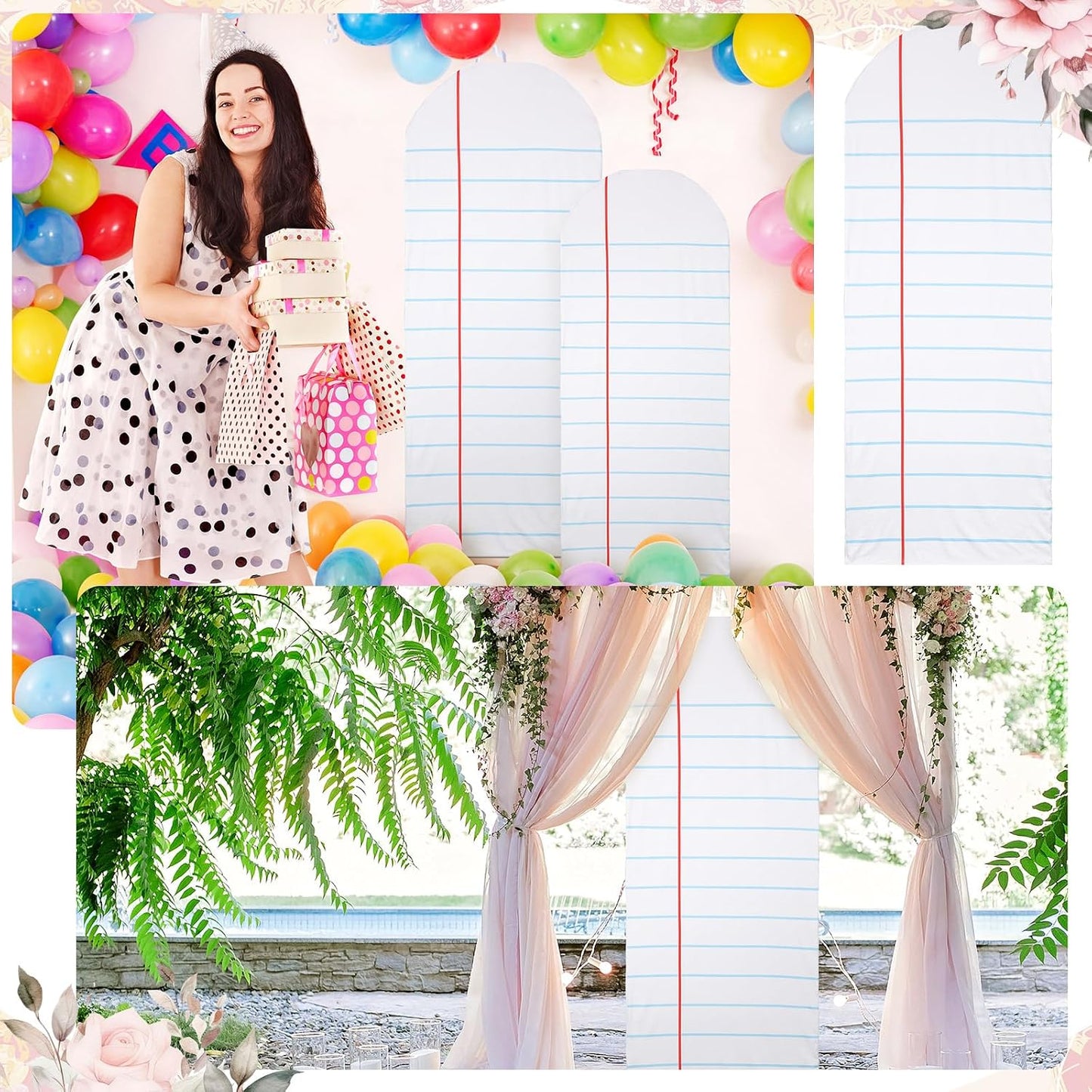 Breling 6.7ft Back to School Decoration Notebook Paper Arch Backdrop Cover Fitted Round Top Backdrop Stand Cover for First Day of School Classroom Decor
