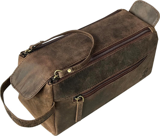 Genuine Leather Travel Toiletry Bag - Hygiene Organizer Dopp Kit by Rustic Town