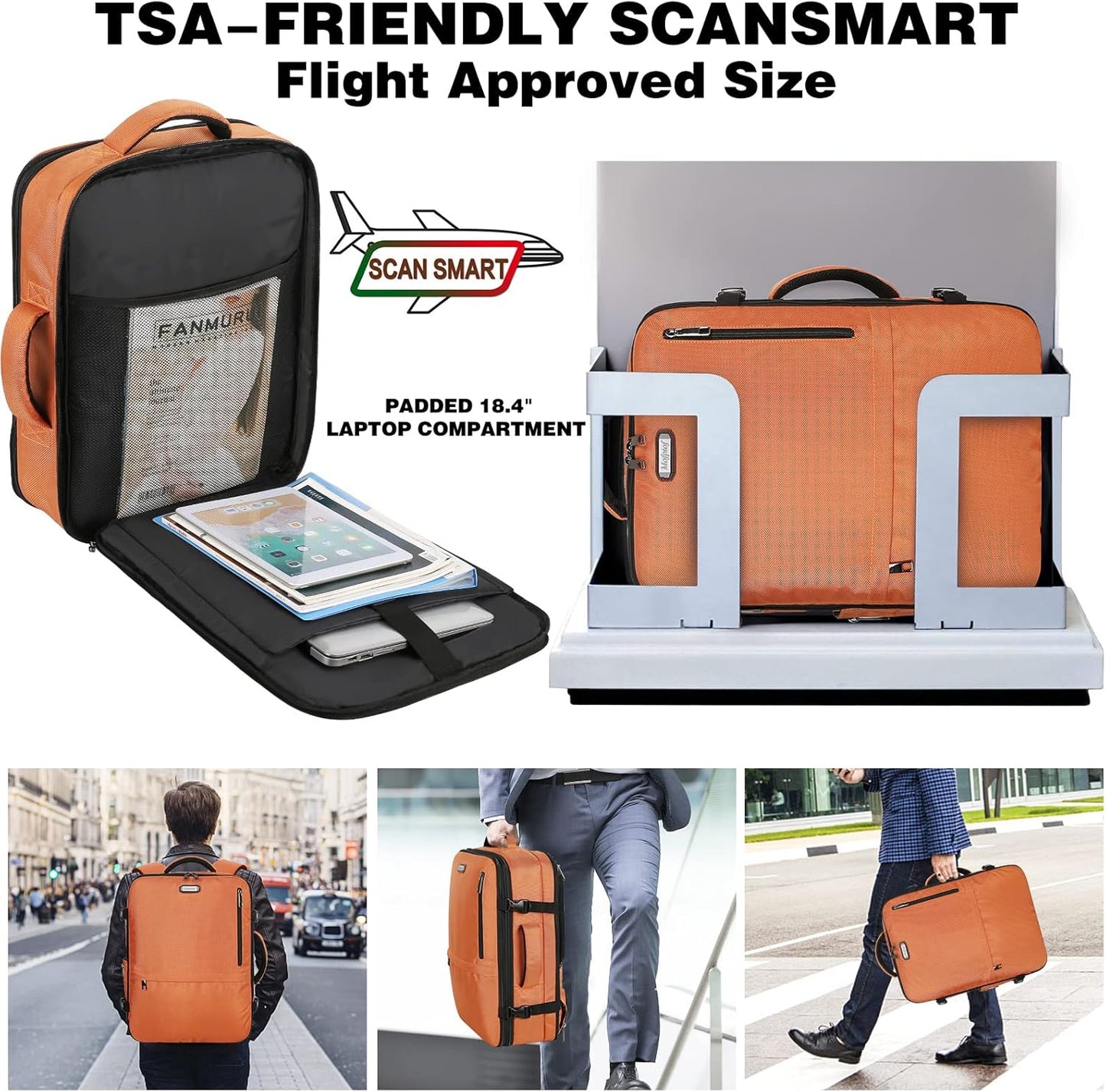 Mogplof Carry on Backpack, Airline Flight Approved Travel Backpack for Men, WOmen 40L Extra Large Expandable Water Resistant Backpack Lightweight Daypack Perfect Fit for 17 17.3 Inch Laptop, Black