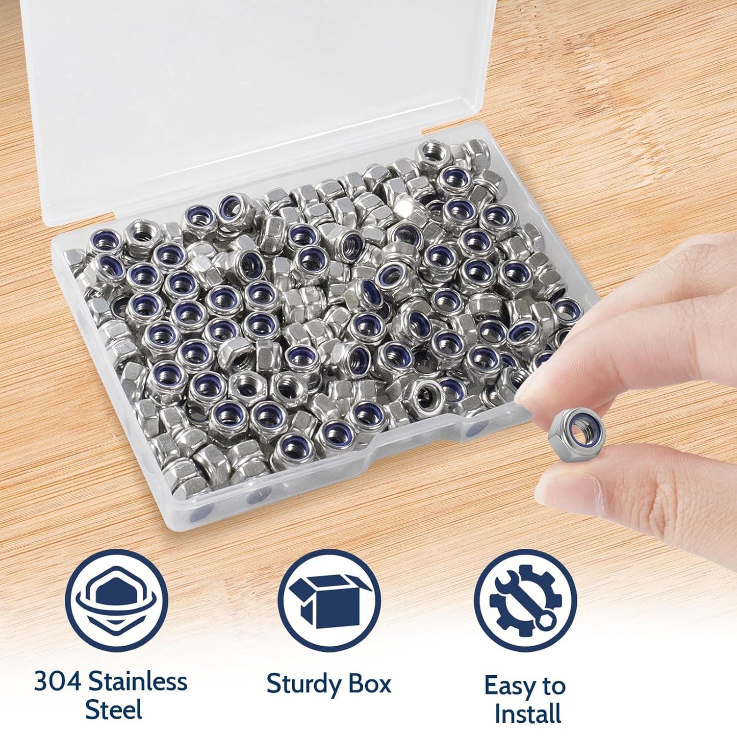 Vifmy 110 Pack 1/4"-20 Inch Lock Nuts,304 (A2-70) Stainless Steel Nylon Insert Locknuts,Standard Inch Thread Nylock Nuts for Bolts