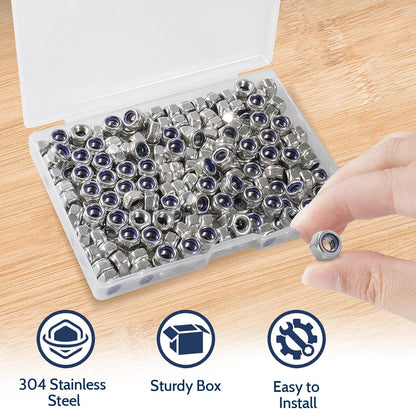 Vifmy 110 Pack 1/4"-20 Inch Lock Nuts,304 (A2-70) Stainless Steel Nylon Insert Locknuts,Standard Inch Thread Nylock Nuts for Bolts