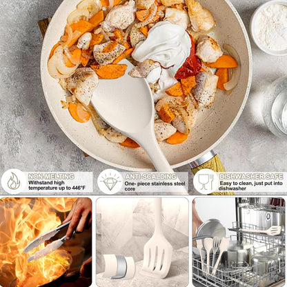 Silicone Kitchen Cooking Utensils Set, Umite Chef 22Pcs Heat Resistant Kitchen Utensils, Spatula, Spoon, Whisk, Dishwasher Safe Kitchen Utensil Gadgets Tools Set for Nonstick Cookware(Khaki)