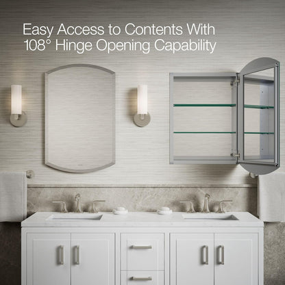 Kohler K-3073-Na Archer Frameless 20 Inch X 31 Inch Aluminum Bathroom Medicine Cabinet;; Recess or Surface Mount