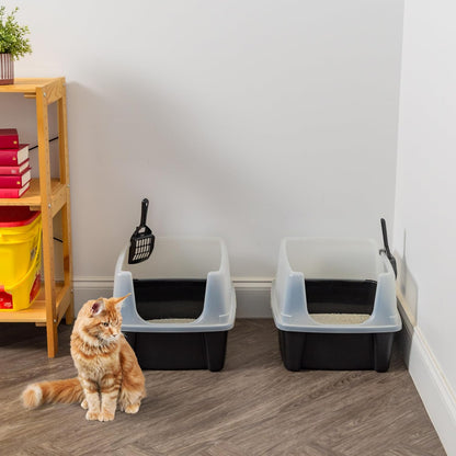 IRIS USA Top Entry Cat Litter Box with Scoop - Large - Stylish Enclosed Round Oval Kitty Dog Proof Box, Litiere Pour Chat Bac - White/Beige