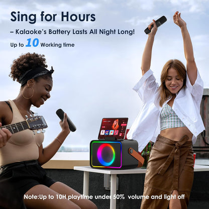 Portable Bluetooth Karaoke Player with 2 Wireless Microphones Karaoke Machine for Adults & Kids Toys with LED, Home Karaoke Stystem Packages Supports USB/TF/AUX,Gift for Party (Black)