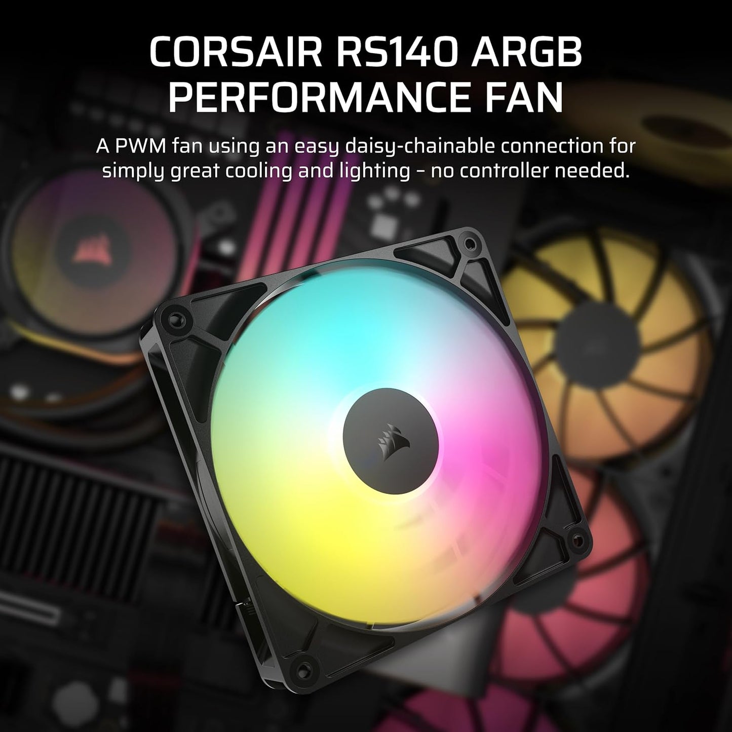 CORSAIR RS120 ARGB 120mm PWM Fan – Daisy-Chain Connection – Low-Noise – Magnetic Dome Bearing – Single Pack – White