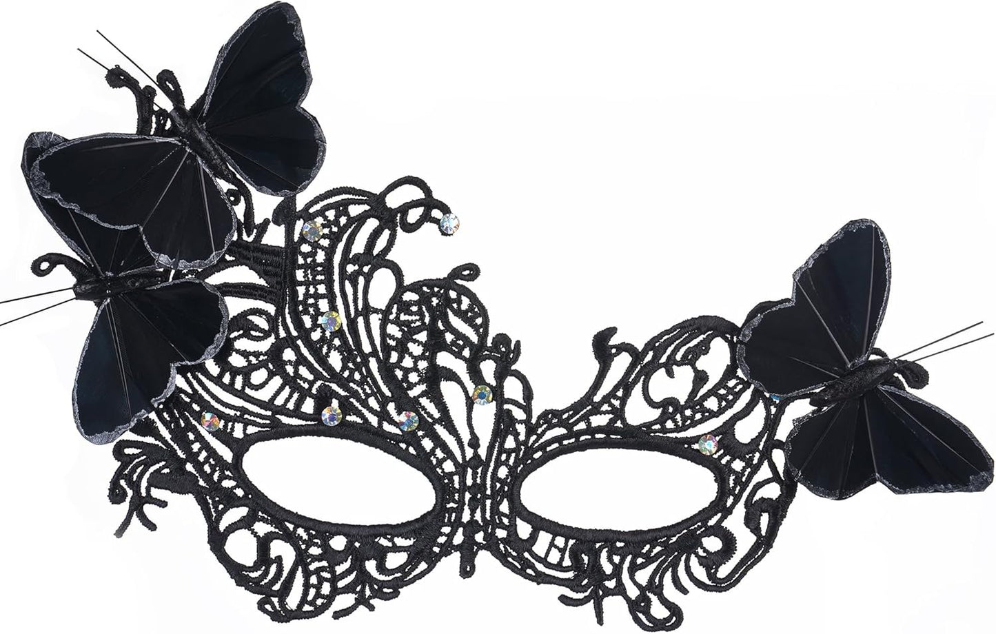 Zinniday Butterfly Masquerade Masks for Women - 2025 Venetian Lace Mask with Rhinestone, 1950s Eyemask for Woman