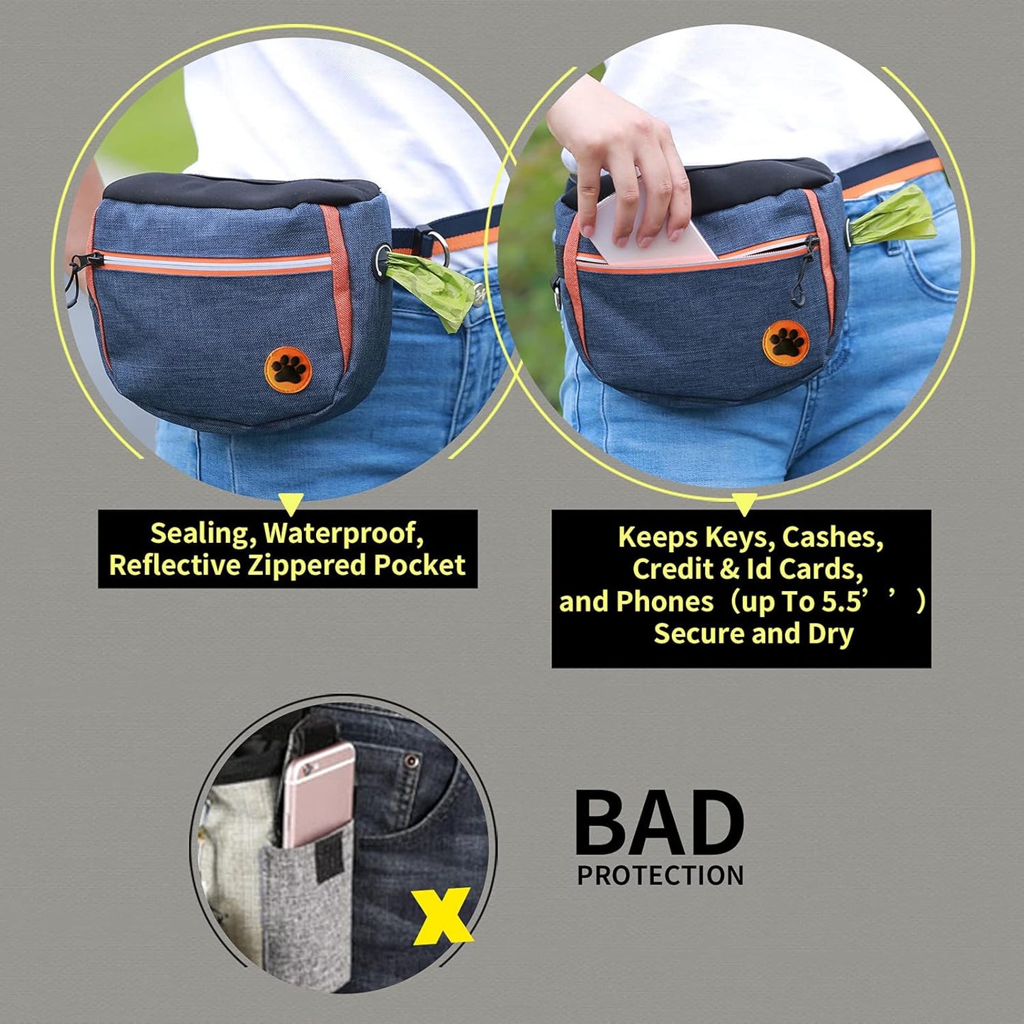 wefenad Large Capacity Dog Snack Bag Dog Treat Pouch Dog Training Pouch Bag with Adjustable Waistband Pet Training Pocket Bag hU