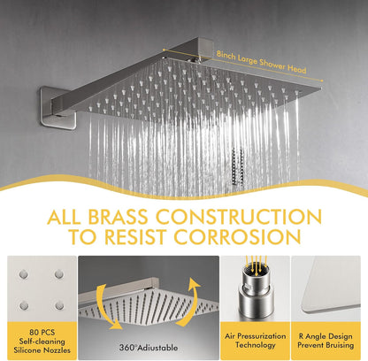 Fransiton Shower System Rain Shower System Set Ceiling Mounted, Rainfall Shower Head with Handheld, Bathroom Shower Kit (Valve Included) (8" - Wall Mount, Matte Black)