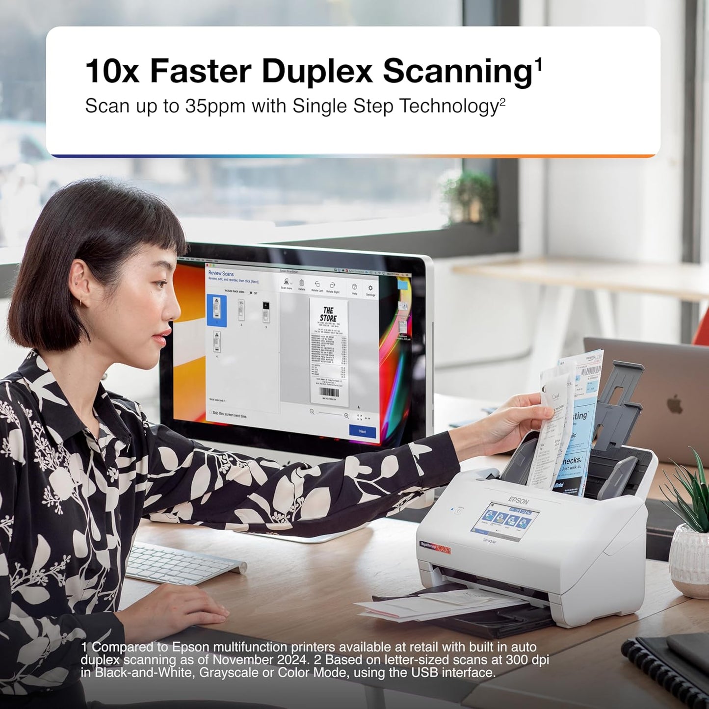 Epson RapidReceipt RR-600W Wireless Desktop Color 2-Sided Receipt & Document Scanner with ScanSmart AI PRO Receipt Management & PDF Software for PC & Mac, Touchscreen & 100-Page Auto Document Feeder