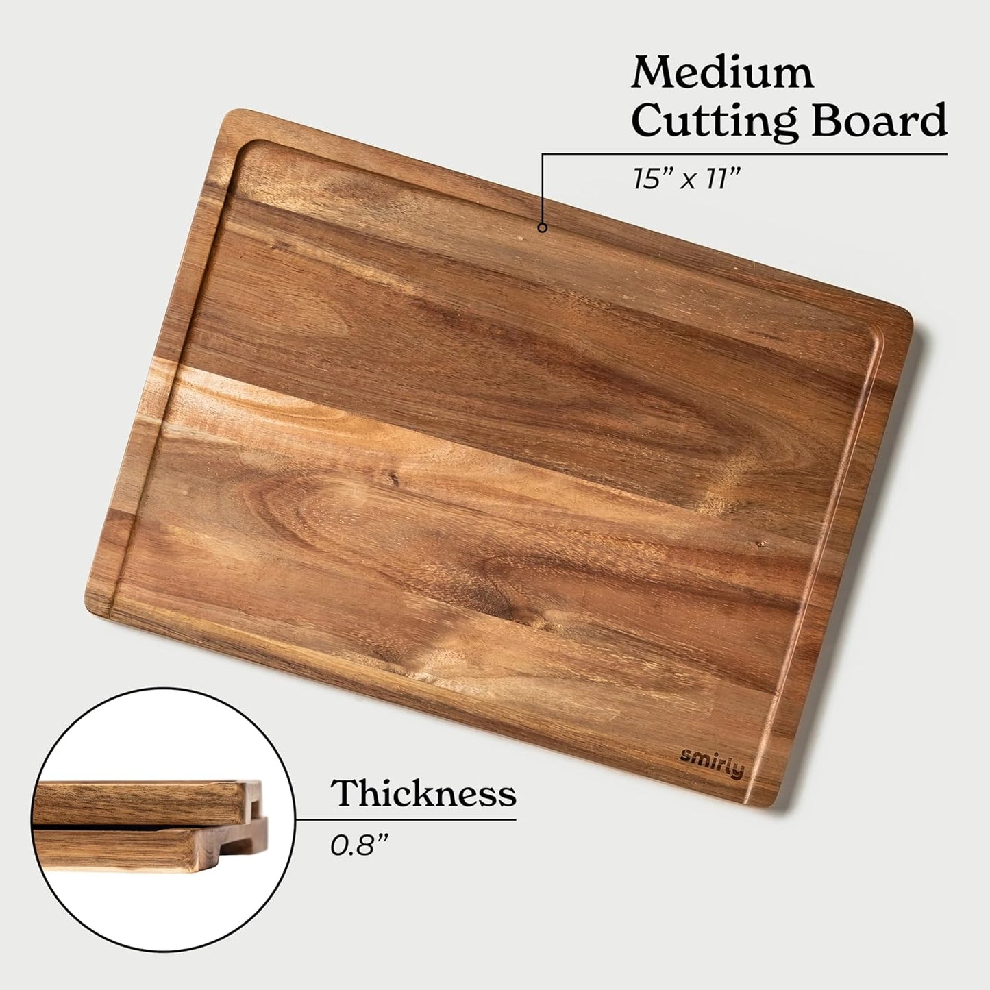 SMIRLY Wood Cutting Boards For Kitchen Meal Prep & Serving, Bamboo Cutting Board Set, Charcuterie Chopping Boards and Wooden Cutting Boards for Kitchen