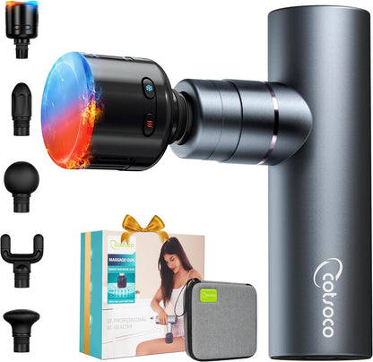 cotsoco Mini Massage Gun with Heat and Cold, 45lbs Force, 8H Battery Pocket-Sized Full-Metal Deep Tissue Massager Gun, Ultra Small & Quiet Massager for Gym, Office & Travel. Gifts for Men Women