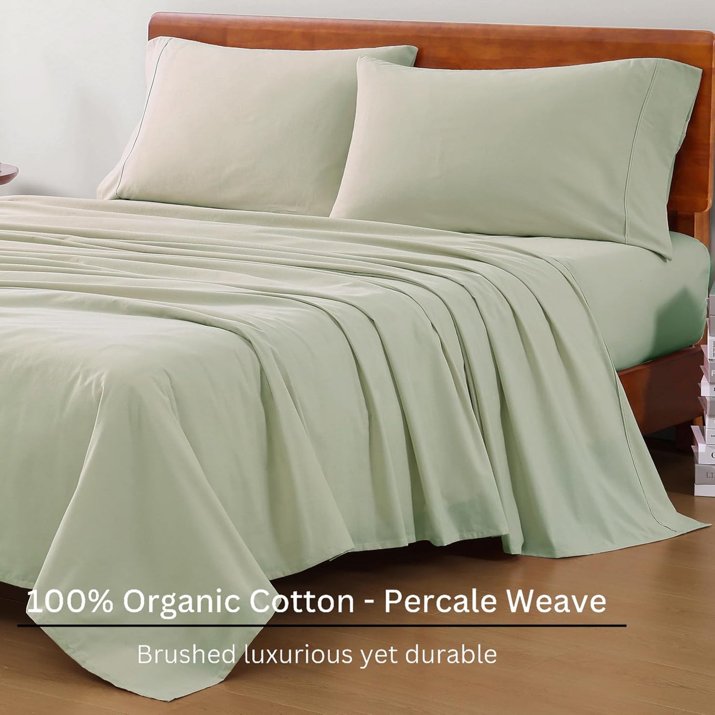 Lane Linen 100% Organic Cotton Queen Sheet Set, 4-Piece Percale Bed Sheets for Queen Bed - Soft, Breathable, Hypoallergenic, Deep Pocket Fits Mattress Up to 15" Deep, Hotel Quality Sheets - White