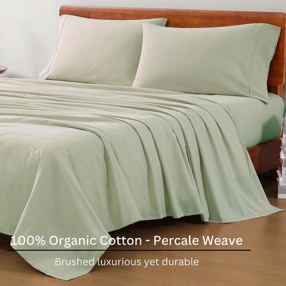 Lane Linen 100% Organic Cotton Queen Sheet Set, 4-Piece Percale Bed Sheets for Queen Bed - Soft, Breathable, Hypoallergenic, Deep Pocket Fits Mattress Up to 15" Deep, Hotel Quality Sheets - White
