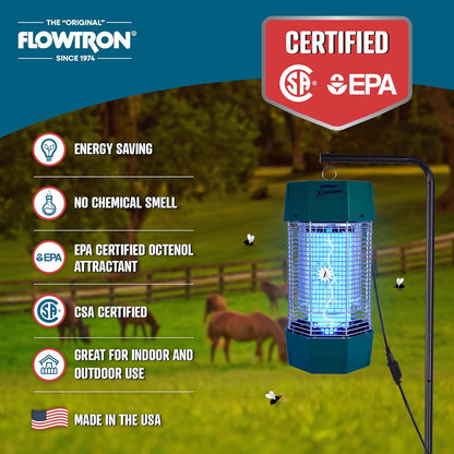 Flowtron Electric Bug Zapper 2 Acres Outdoor Insect Control with Dual Lure Method, 120W UV Light & Octenol Attractant for Fly & Mosquito, 5600V Kill Grid, Made in USA