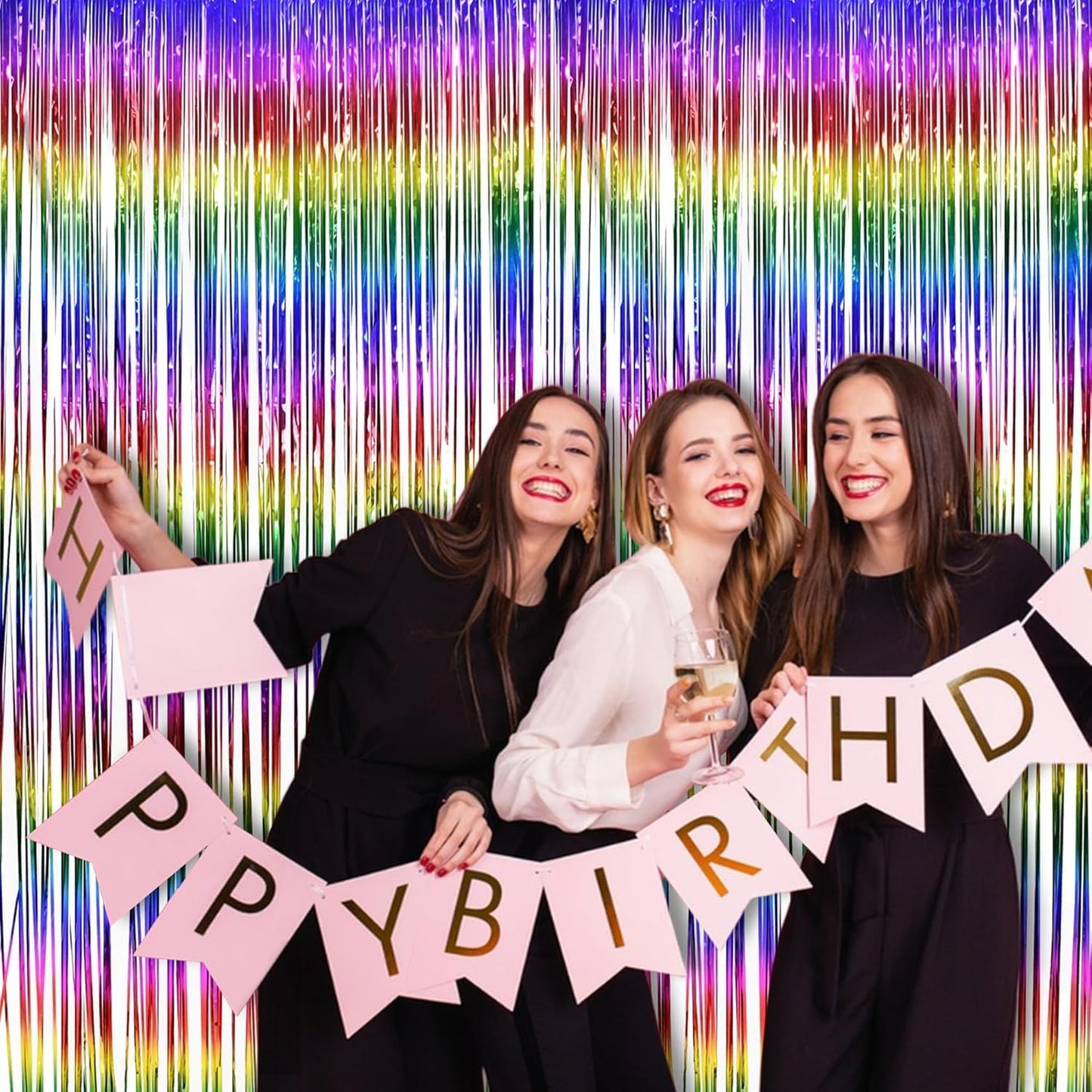 BRAVESHINE Pink Glitter Tinsel Foil Fringe Curtain - 2 Pcs 3.2x8.2 ft Metallic Party Supplies Photo Backdrop for Girl Princess Birthday Unicorn Bachelorette Butterfly Bridal Shower Party Decorations