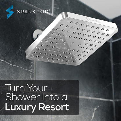SparkPod Shower Head - High Pressure Rain - Premium Quality Luxury Design - 1-Min Install - Easy Clean Adjustable Replacement for Your Bathroom Shower Heads (Luxury Polished Chrome, 6 Inch Round)