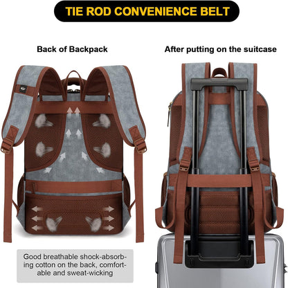 Tzowla Canvas Laptop Backpack Men,Bag for Women,School Travel College Work Rucksack Fits 15.6 Inch Laptop,Bookbag with USB Charging Port,Dark Grey