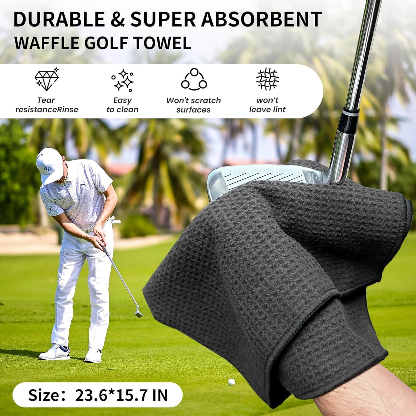 BAPOTH Golf Club Cleaner, Non-Leaking Stretchable Golf Brush with Golf Towel (60 * 40cm), Strong Bristles Brush Can Hold 5 oz Water, Essentials Golf Accessories Gifts for Men Women