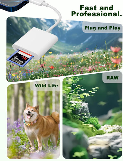 Lightning to Sd Card Reader for iPhone Camera, [Apple MFi Certified] Dual Card Slot Memory Card Readers Supports SD and TF Card, Plug and Play Sd Card Adapter Compatible with iPhone
