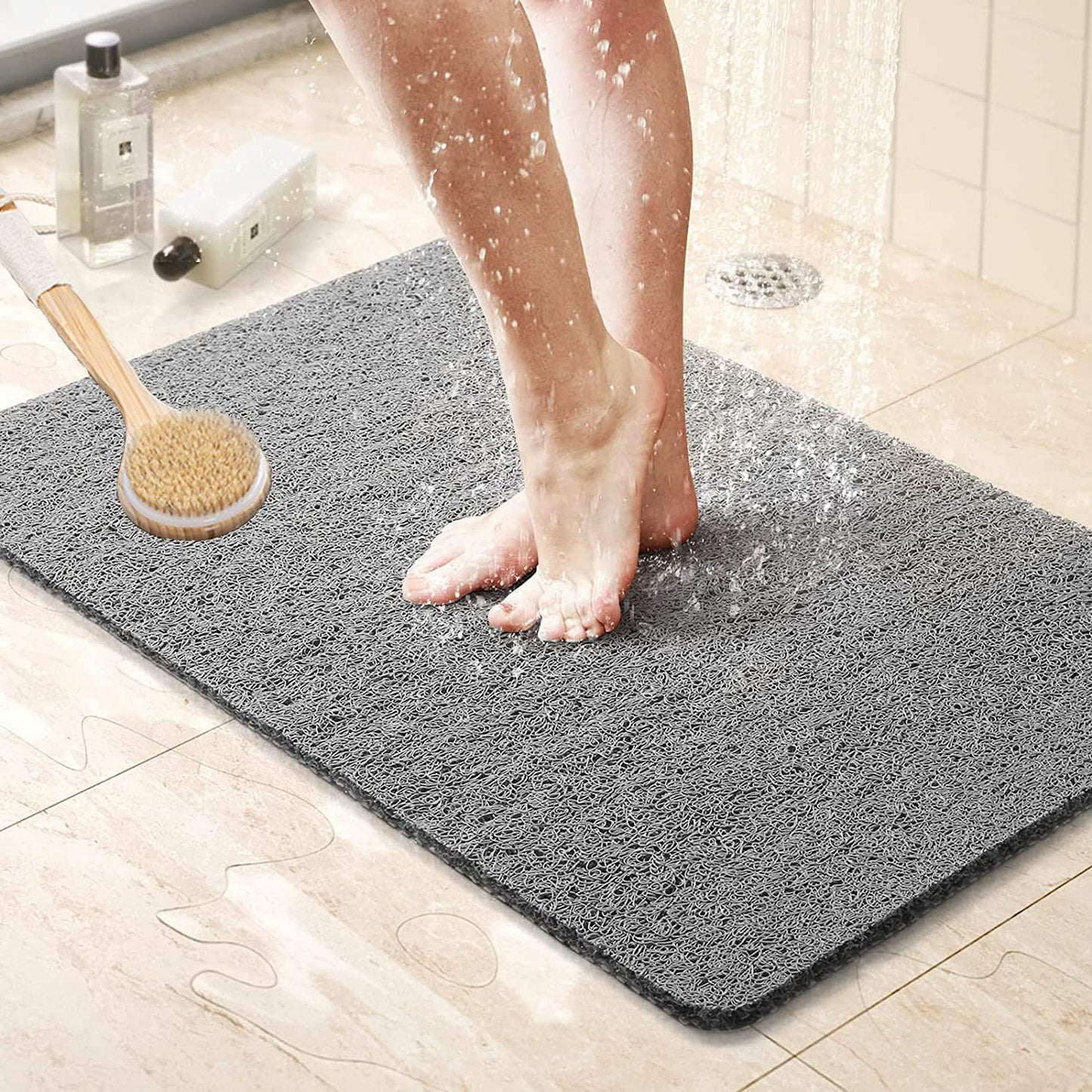 Square Shower Mat, Non Slip Bath Mat, Loofah Shower Stall Mats for Walk-in Shower, 32 x 32 Inches Shower Floor Mat with Drain, Bath Mats for Showers Bathroom, Tub, Seniors