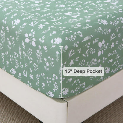 Viviland Floral Queen Sheet Set - 4 Piece Vintage Pink & Yellow Flower Patterned Bed Sheets - Soft, Breathable Microfiber Sheets with Deep Pocket, Non-Slip Fitted Sheets & Pillowcases