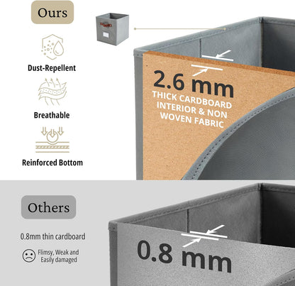 DECOMOMO Cube Storage Bin, Storage Cubes with Labels, Baskets for Shelves Kallax Linen Closet Organizers (Cube 10.5x11"/ 6pcs, Black)