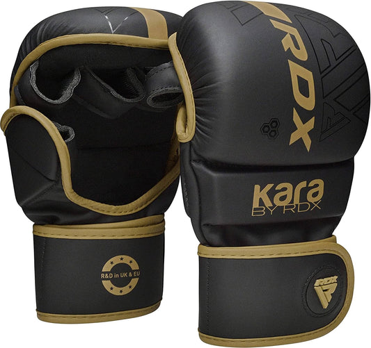 RDX MMA Gloves Sparring Grappling, Hybrid Open Palm Martial Arts Mitts Men Women, Maya Hide Leather Wrist Support, Cage Fighting Combat Sports, Muay Thai Training, Punching Bag and Kickboxing