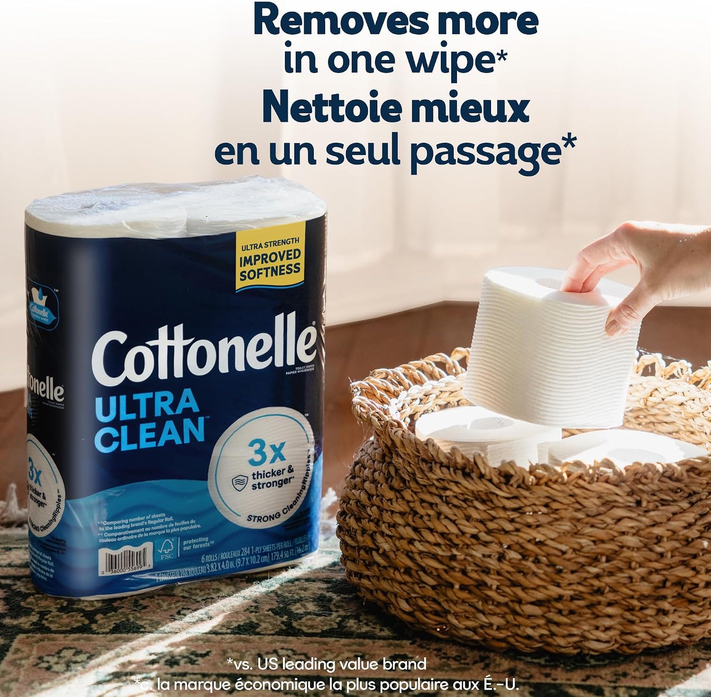 Cottonelle Toilet Paper, 24 Family Mega Rolls = 132 Regular Rolls (4 Packs of 6), Ultra Clean, Strong Bathroom Tissue, 353 Sheets per Roll, Packaging May Vary | Equals 132 Regular Rolls, 4-Pack of 6, Strong, Flushable, Plant Based, Packaging May Vary