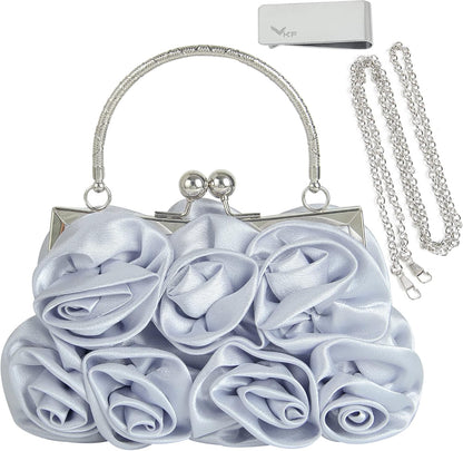 kilofly Missy K 7 Roses Clutch Purse, Satin, with Detachable Strap + kilofly Money Clip