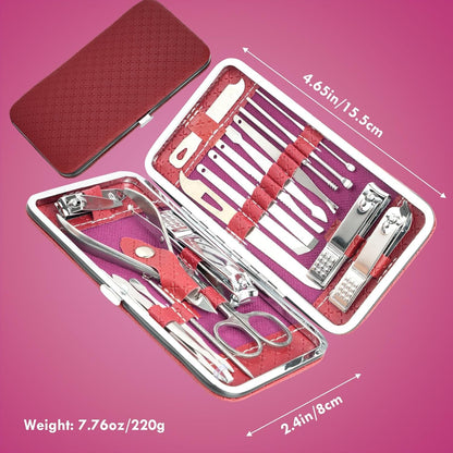 Manicure Set - 19 in 1 Professional Nail Clippers Pedicure Kit, Manicure Tool Kit, Stainless Steel Facial Grooming Set Kit, Gift Idea for Women, Men, Girls, Teens, Beige