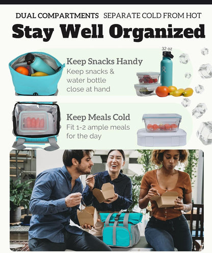 SUNNY BIRD Dual Compartment Lunch Bag Insulated Lunch Box for Women and Men (Green with Boho Strap)