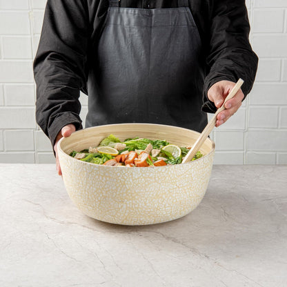 Restaurantware-Bambuddha 51 Ounce Extra Large Salad Bowl, 1 Heavy-Duty Round Salad Bowl - Sustainable, Reusable, Blue Bamboo Serving Dish, for Serving Salads, Fruits, and Appetizers