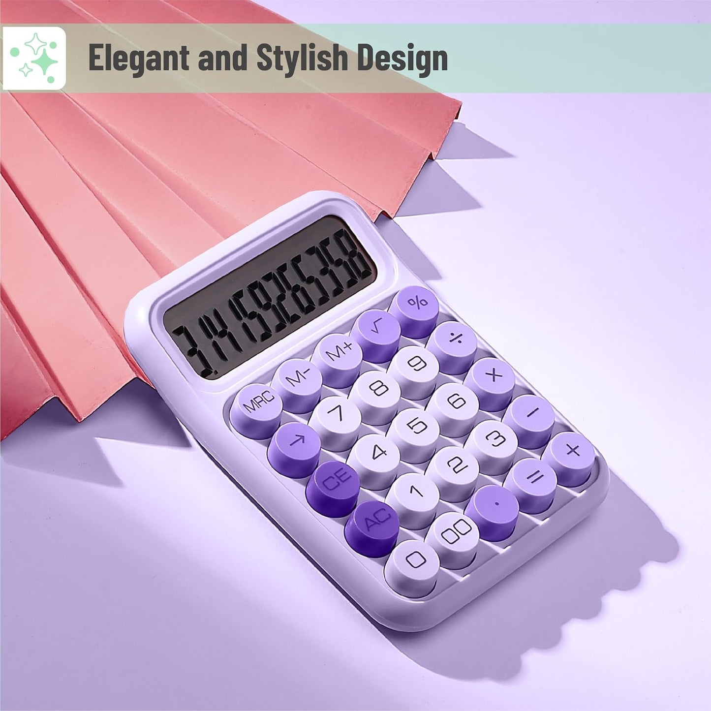 Mr. Pen- Mechanical Switch Calculator, 12 Digits, Large LCD Display, Orange With Big Buttons, Desktop, Cute and Aesthetic Design