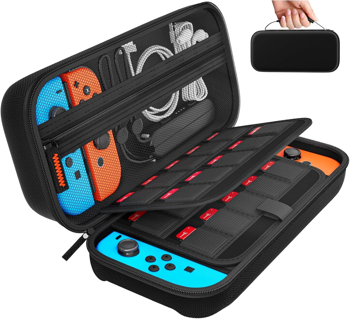 Daydayup Switch Carrying Case Compatible with Nintendo Switch/Switch OLED, with 20 Games Cartridges Protective Hard Shell Travel Carrying Case Pouch for Console & Accessories, Black