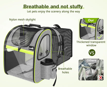 Pecute Pet Carrier Backpack, Dog Carrier Backpack Expandable with Breathable Mesh for Pets ＜6kg, Pet Backpack Carrier for Hiking Travel Camping Outdoor
