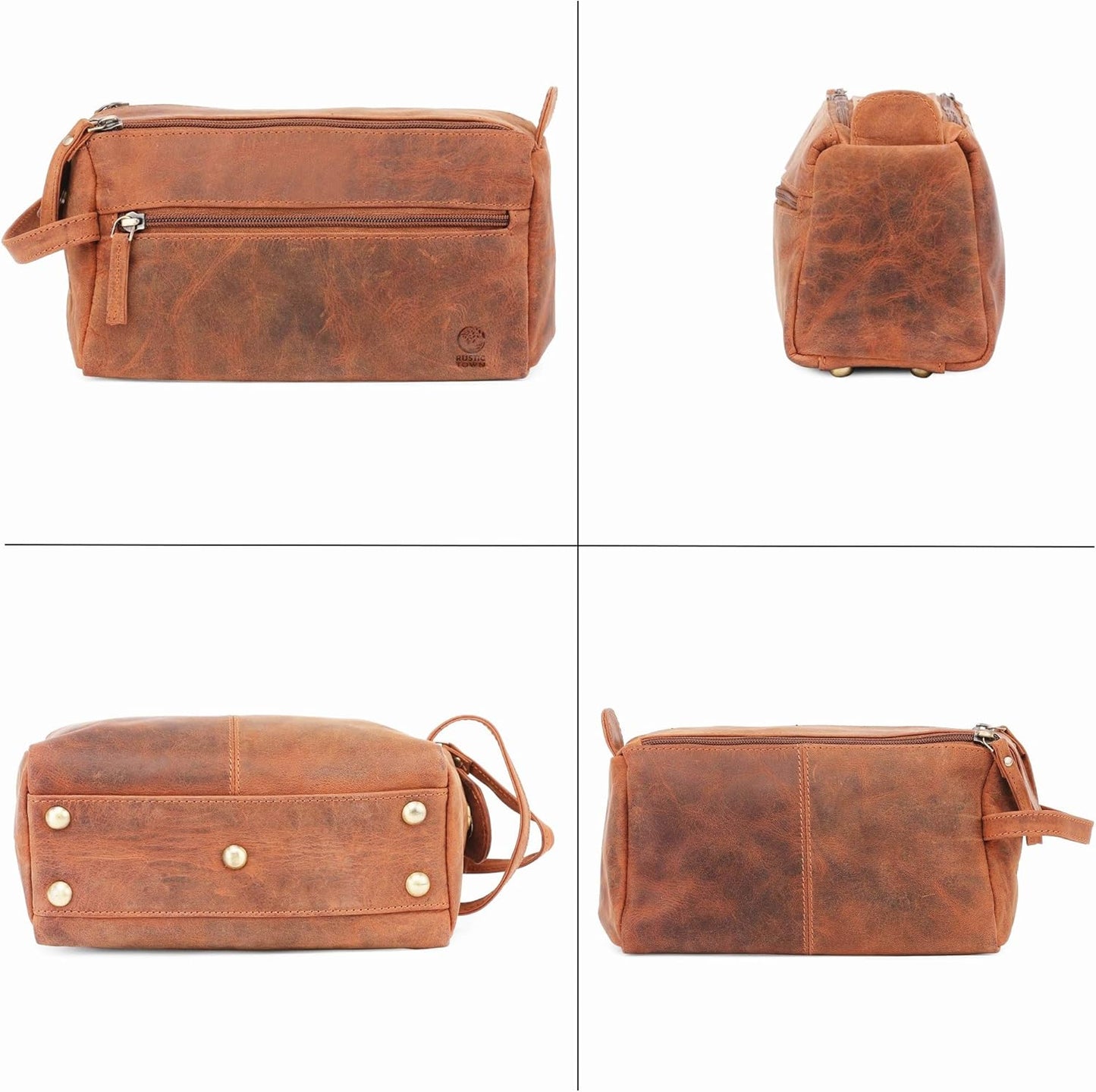 Genuine Leather Travel Toiletry Bag - Hygiene Organizer Dopp Kit by Rustic Town