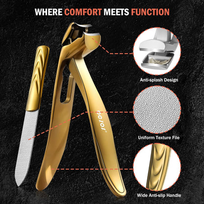 BEZOX Angled Head Nail Clippers for Seniors - Ergonomic Toenail Clipper for Thick Nails, Premium Steel Nail Cutter Trimmer with Catcher for Men and Women - Black