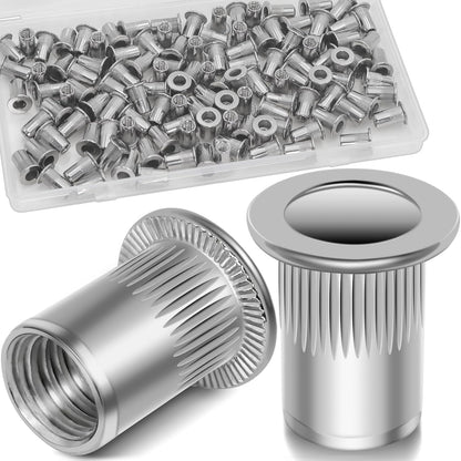 Vifmy Metric & SAE Rivet Nut Assortment Kit(420 Pcs),m3 m4 m5 m6 m8 m10 m12#6-32#8-32#10-24 1/4"-20 5/16"-18 3/8"-16 UNC Flat Head Rivnut Set,Zinc Plated Finish Carbon Steel Nutsert